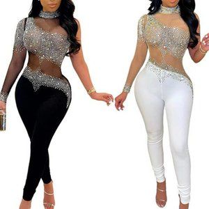 💥Women's Sexy Elegant Rhinestone Bodycon Jumpsuits 💥NWT